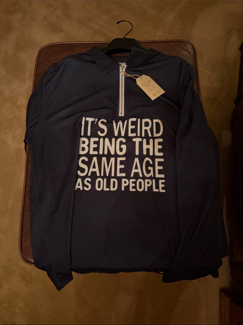 Men's Black Zip-Up Sweater with White Graphic